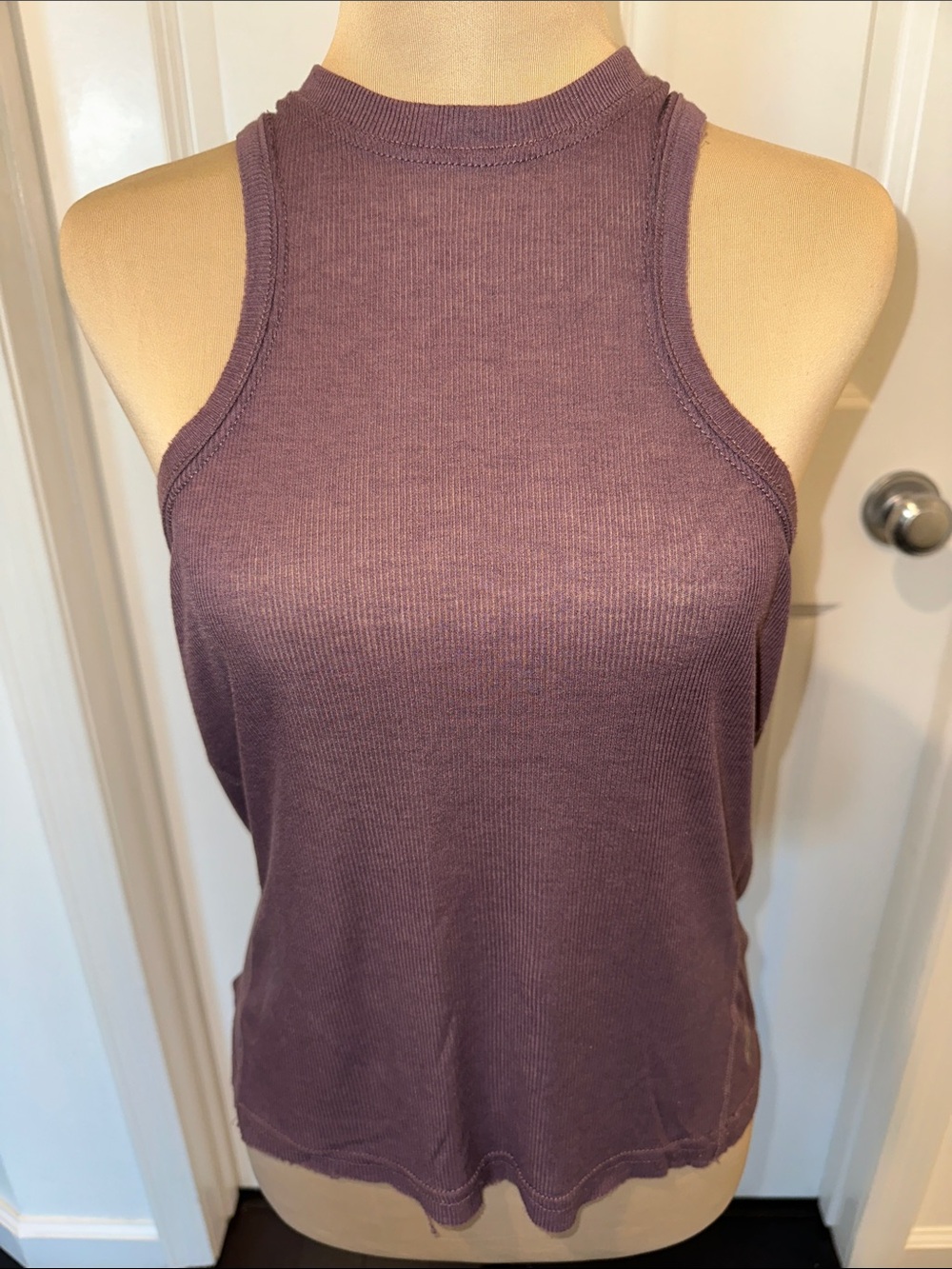 Free People Ribbed High-Neck Tank Top in Mauve. Great for Working Out!